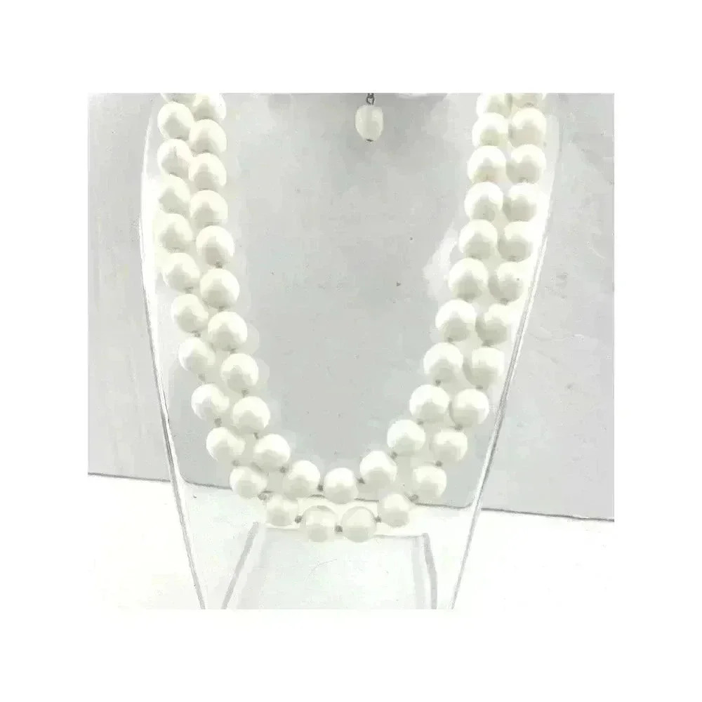 VTG White Bead Layered Necklace Gold Tone Elegant Style 16" - Picture 10 of 12